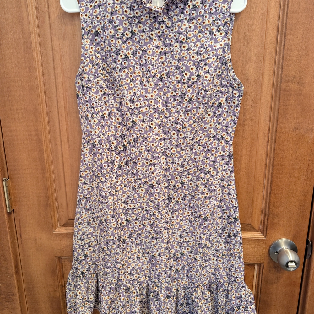 Floral Sleeveless Dress - Purple and Yellow